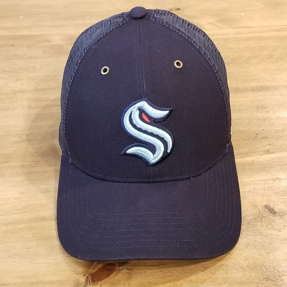 Seattle Kraken Carhartt 47 Brand Snapback Hat Cap Mesh Back Trucker Blue NHL